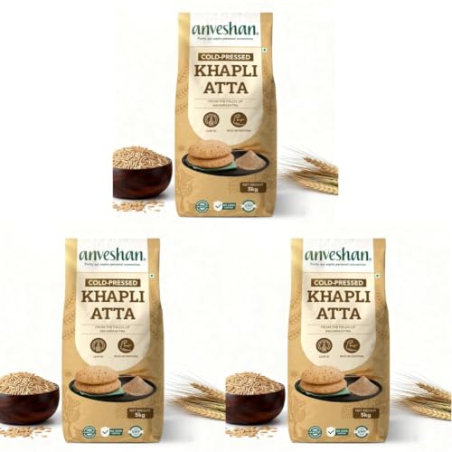 Image of Anveshan Cold-Pressed Khapli Wheat Flour (5kg) |100% Emmer Wheat | Low GI, High Fiber, Stone-Ground Flour | High Dietary Fiber for Easy Digestion (Pack of 3)