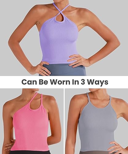 Sunzel Free to Be Tank, Crop Ribbed Tank Tops Seamless Racerback Camisoles No pad Camis Cropped Workout Gym Yoga3