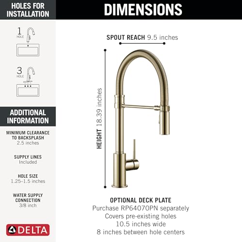 Image of Delta Trinsic Pro Style Commercial Kitchen Faucet with Pull Down Sprayer, Single Hole Polished Nickel Kitchen Sink Faucet, Single Handle, Polished Nickel 9659-PN-DST