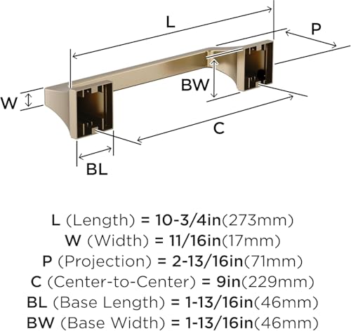 Image of Amerock Mulholland 9 inch Golden Champagne Towel Bar | Decorative bathroom hardware in durable Zinc /Stainless Steel construction; mounting hardware included for easy installation