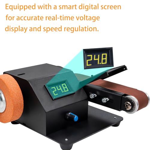 YZCHAIN Mini Belt Sander with 10 Abrasive Belts, Angle Adjustable Bench Belt Grinder, Variable Speed Control & Digital Display, 350W Power Sander for Woodworking Metal, G6M-ZJL-ONR648 - Image 4