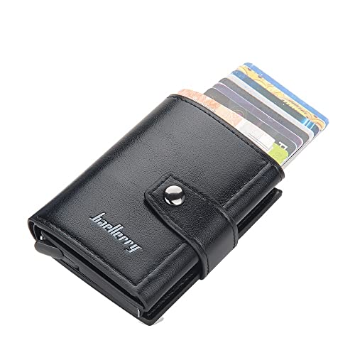 DierAn men's card bag European and American automatic bomb card type buckle card clip new metal aluminum shell RFID card cover (Color : Black)2