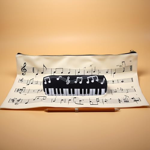 Image of Black violin Oxford Cloth Pencil Case,Square Single Layer Music Notes Piano Keyboard Pencil Case Large Capacity Pen Bags Stationery Office Supplies Pencil Holders and Pen Holders