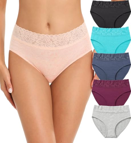 Image of NICSY Womens Underwear Cotton Bikini Panties Lace Soft Hipster Panty Ladies Stretch Full Girls Briefs (Multicolor)