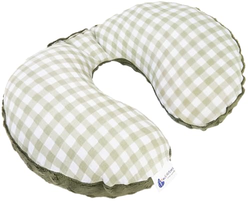 Medi Partners Almohada Cervical Coche Bebe cojin Cuello niños cojín Viaje - 100% Algodón/Minky Avion Neck Travel Pillow Almohadilla Cervicales Nino (Cuadros con Oliva Minky)