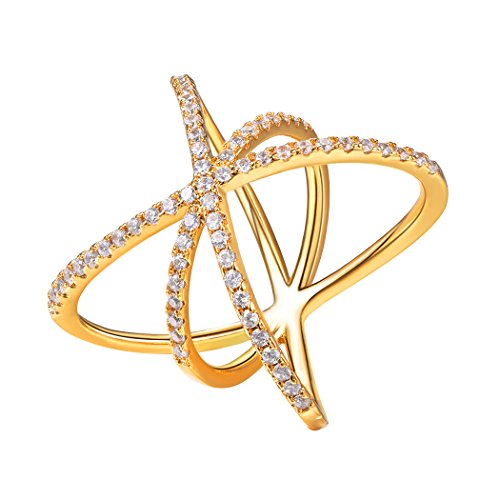 Preisvergleich Produktbild Suplight Ring Damen Kreuz Hochzeit Ring 18k vergoldet Zirkonia Partnerring Fingerring Verlobungsring Damen Mädchen Geschenk 57(Gold)