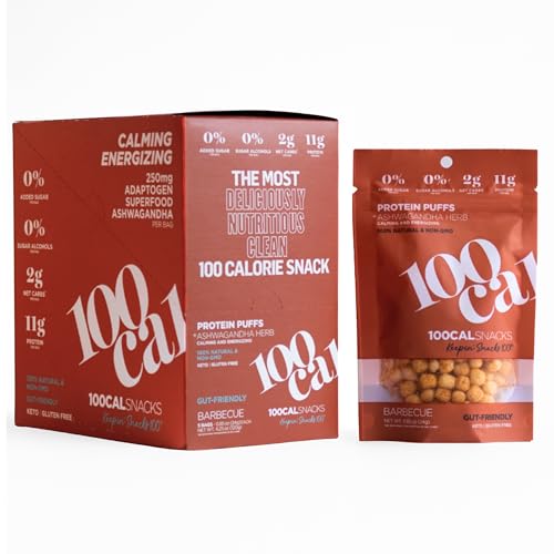 Protein Puffs BBQ | 11g High Protein, 4g Fiber | Low Calorie, Gut Healthy Salty Snacks for Adults and Kids | Low Carb Keto, No Sugar Added, Gluten Free Vegetarian Healthy Chips | Crunchy Wholesome Yum Weight Loss Snack Pack with Ashwagandha, Organic Ingredients | 5 Units per Box from 100 CAL SNACKS