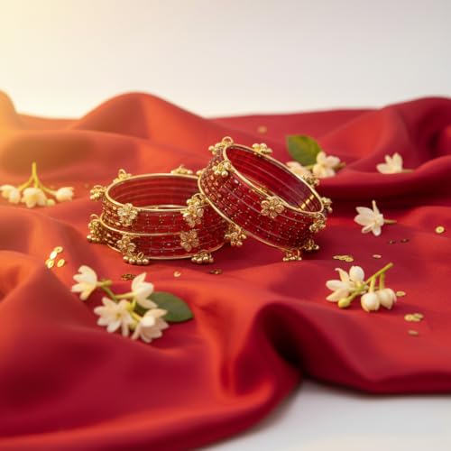 Image of Kashmiri Ghangharoo Glass Bangle Set for Women| Light Weight Bangles | Traditional Transparent Fancy Glass Chudi Set for Wedding, Party|Set Of 16(12 Glass + 4 ghungroo bangles)
