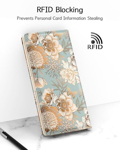 Image of Nipichsha Womens Wallet, RFID Slim Wallets for Women, Thin Ladies Credit Card Holder Purse, Cute Leather Bifold Clutch Billfold with 11 Card Slots & ID Window, Blooming Flowers