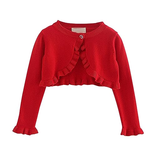 KAGAYD Kids Girls Spring Cardigan Solid Color Single Button Top Long Sleeved Ruffled Coat