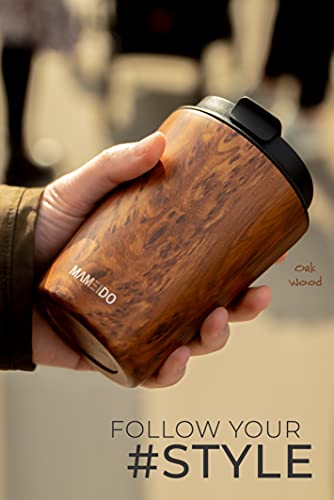 MAMEIDO Termo Cafe 350ml - Vaso Termico Antigoteo, Taza Termica acero inox sin BPA, Vaso Termo Cafe para llevar (Oak Wood, 0,35l) - Imagen 4
