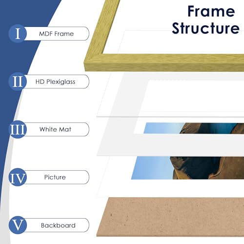 Image of PEALSN 8x10 Picture Frame Set of 6, Display Pictures 5x7 with Mat or 8x10 Without Mat for Wall Mounting or Table Top Display, Photo Frames Collage for Wall Decor, Gold
