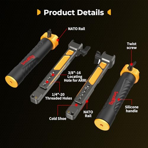 Image of SMALLRIG Dual Handle Handgrip (Bumblebee Edition) for DJI RS 5 / RS 4 / RS 4 Pro /RS 3 / RS 3 Pro /RS 2 / RSC 2 Gimbal, Handgrip with NATO Rails, Cold Shoe, 1 /4 inch-20 & 3 /8 inch-16 Threaded Holes - 5526