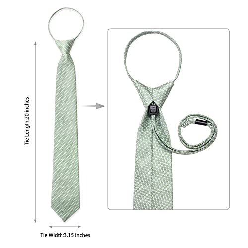 Image of DiBanGu Silk Zipper Ties for Men,Paisley Solid Plaid Pre-tied Tie and Pocket Square Cufflinks Set Formal Adjustable Necktie