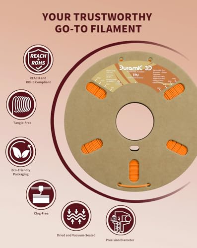 Image of DURAMIC 3D TPU Filament 1.75mm Orange, Flexible 95A, Soft TPU, 1kg Spool, + /- 0.05mm Accuracy, Orange 1 Pack