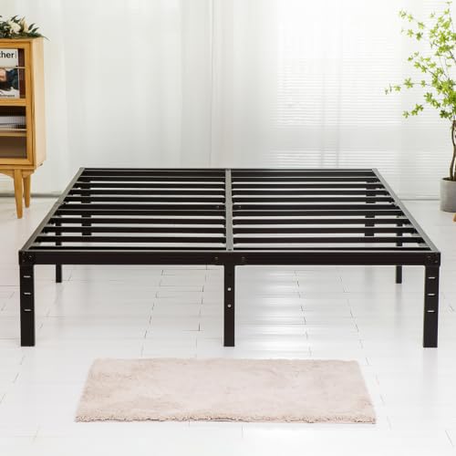 Image of Wulanos Queen Size Bed Frame, 3500lbs Heavy Duty Metal Platform with Steel Slats Support, Sturdy and Noise-Free, 14 Inches High Bedframes with Ample Storage, No Box Spring Needed