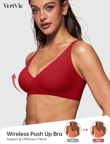 Image of Vertvie Jelly Wireless Bras for Women Push Up Plunge Seamless T-Shirt Bras No Underwire Supportive Full Coverage Bralettes