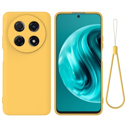 ZORSOME Compatible with Huawei Nova 13i Phone Case W Wrist Band, Thin Slim Liquid Silicone Soft Rubber Gel TPU Full Camera Protection Bumper Pure Color Simple Cover,Yellow