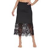 MANCYFIT Half Slips for Under Dresses Extender Slip Skirt for Women Lace Trim Long Underskirt 32 Inch Black Medium