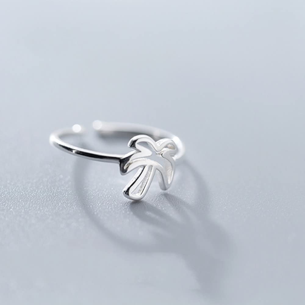 Anello In Argento Sterling 925,S925 Anello In Argento Sterling Con Albero Di Cocco Anelli Regolabili Piccolo Anello Aperto Fresco Argento Anello Per Il Pollice Anello Per L'Eternità Ciondolo Da Spo