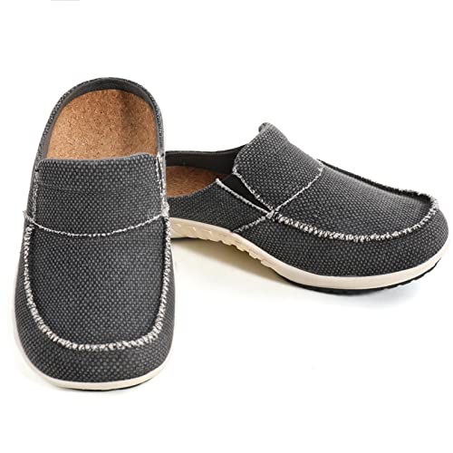 LazyStep Men's Arch Support Slippers, Slip on Clog House Shoes with Cushioned Insole and Anti-Skid Rubber Sole, Dark Gray, Size 11