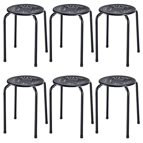 Image of GLACER Set of 6 Stackable Steel Stool, 17.5 Inch Backless Nesting Stool with X-Shape Connection & Non-Slip Feet, Flexible Seating for Home, Office, Classroom, 250lbs Weight Capacity, Black