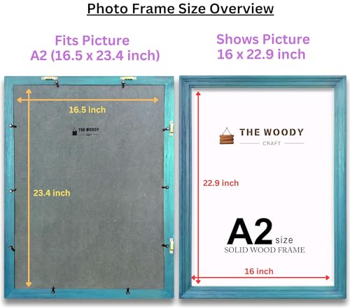Image of A2 Frame | Frames For Wall Decoration | Photo Frame For Wall Big Size | Blue Wood Frames For Wall | Ideal For Living Room & Gift (A2, 16.5x23.4 inch, Blue)