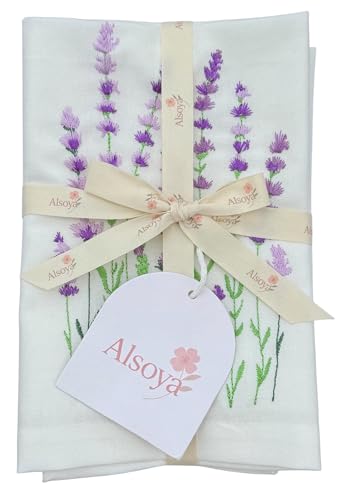 Servilletas de Tela Bordadas de Lavanda Set de 4 Algodón Lino miniatura 2
