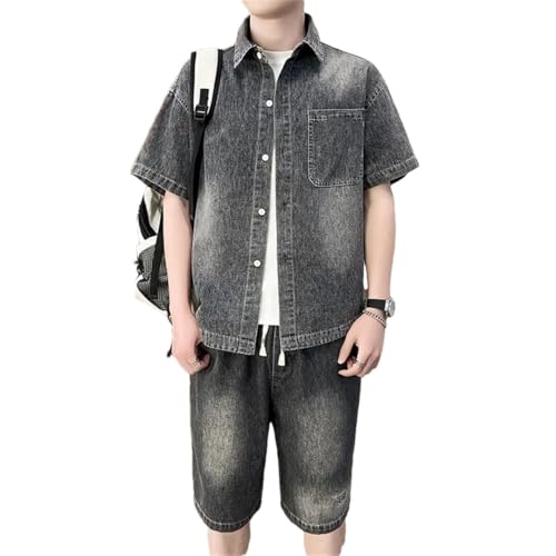 T-shirt en jean homme court et short coton grande taille 4XL | Ensemble noir 511