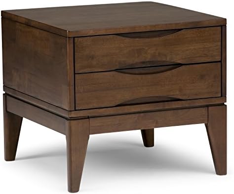 SIMPLIHOME Harper SOLID HARDWOOD 22 inch Wide Square Mid Century Modern End Side Table in Walnut Brown for the Living Room and Bedroom