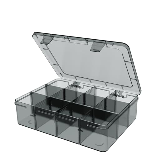 Image of Clear Organizer Box,12 Grids Organizer Box with Removable Dividers for Jewelry,Bead Storage Organizer Box,Plastic Compartment Container for Tool Tackle Box, Gray