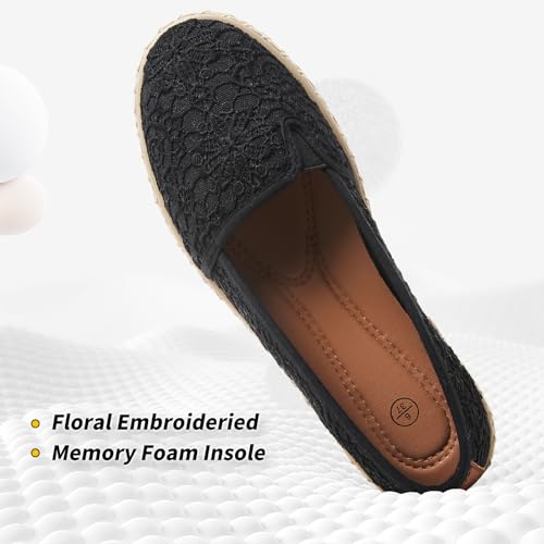 BABUDOG Women's Black Flats with Flower Embroideried,White Lace Ballet Flats,Comfortable Dress Flats2