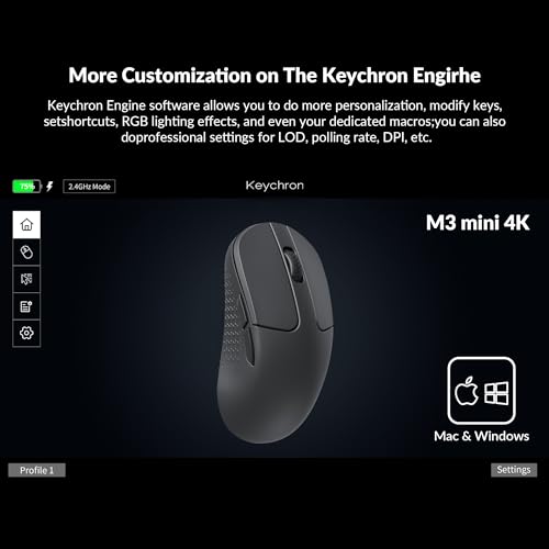 Image of Keychron M3 Mini 4K Wireless Bluetooth 5.1 /2.4 GHz /Wired Optical Mouse, Ultra-Lightweight 55g Programmable PixArt 3395 Sensor with up to 26,000 DPI / 650 IPS for Windows Mac Linux - Black