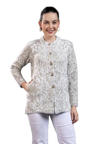 Image of Wear lusso Women Woolen Round Neck Self Design Cardigan | Heavy Hair Fabric Winter Wear | Pure Wool Long Cotty Fully Warm Cardigan Sweater