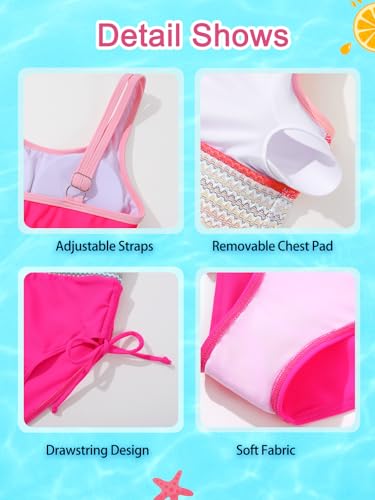 Image of Teen Girls Swimsuit Two-Piece Bikini Set Adjustable Shoulder Straps Bathing Suit Kid Athletic Swimwear with Chest Pad