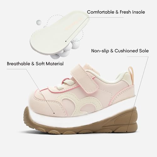 Image of Balabala Girls Boys Toddler Sneakers Wide Toe Box Walking Shoes | Unisex Kids Sneakers with hook-and-loop straps, non-slip soles, soft heel cushion, and flexible support for play