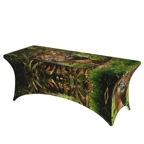 Housse extensible pour table rectangulaire 1.8m nappe imprimé tigre jungle - 2