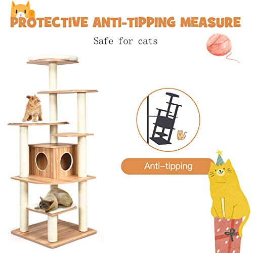 Árbol para Gatos Alto de Madera con Rascadores y Plataformas miniatura 2