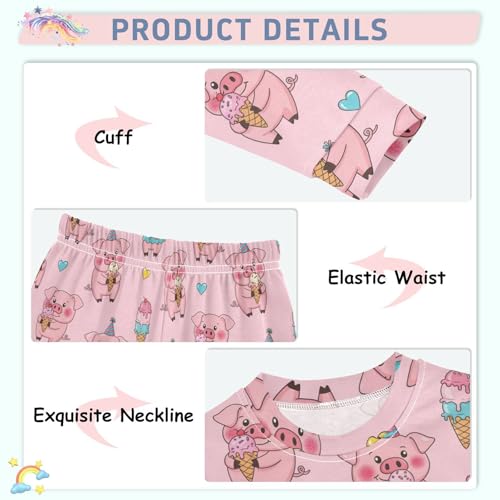 Pajama Sets Long Sleeve Cute Pig Ice Cream Pattern Soft Comfy Sleepwear 2 Piece PJS 3-8T4