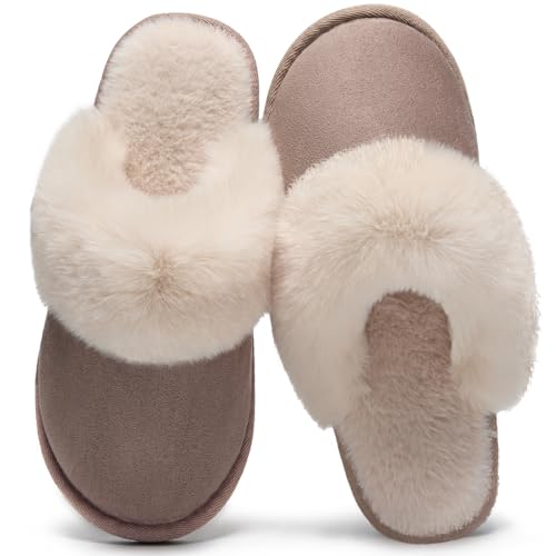 Misolin Slippers Womens Ladies Fluffy With Memory Foam Fuzzy Slip-on Anti-Skid Comfy Warm Winter House Shoes Indoor Outdoor,Santorini 7/8 UK=CN 290mm
