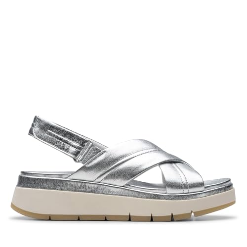 Clarks - Tuscan Cross, Sandalia De las mujeres, Silver Leather,