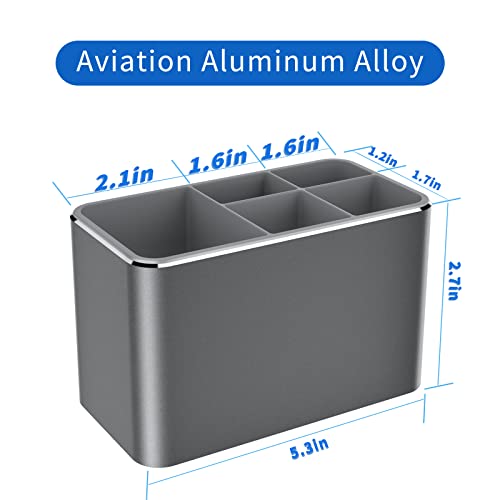 Aluminum Alloy Toothbrush Holder For Bathroom, Bathroom Storage Organizer, Small Counter Stand Accessories, For Toothpaste/Vanity Countertop, 5 Compartments Drainage Organization (Grey) #TOP1