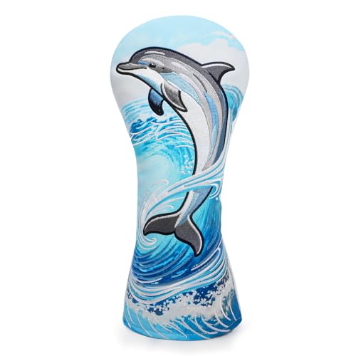 brdejc Golf Club Cover Dolphin Embroidery Driver Covers Fariway Wood Headcover Hybrid Covers Leather Golf Headcover for Men Women Gift (for Driver)
