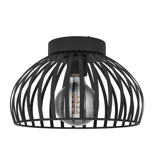 Eglo Luminaire plafonnier Mogano 3, spot de plafond au design monochrome, lampe de plafond pour salon et couloir, métal noir, douille E27, Ø 28 cm