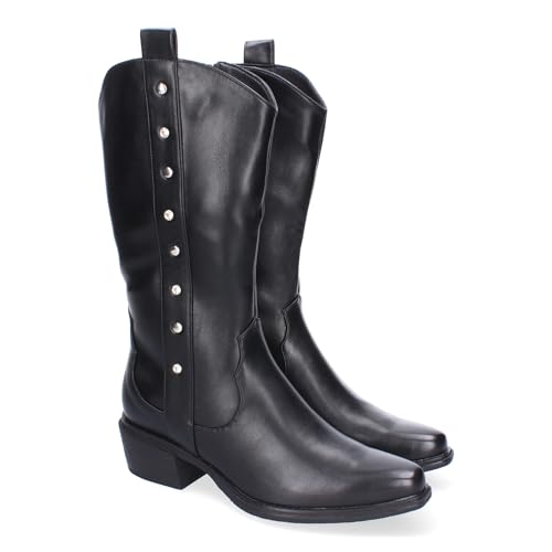 89026 Bota de Mujer, Estilo Campero con Detalles de Tachuelas, Diseno Atractivo, Ideales para Cualquier Ocasion. Negro Talla 37