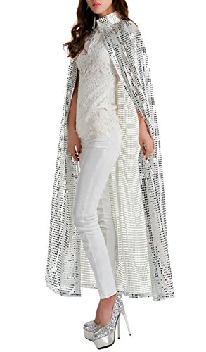 HKSICHENGKEJIUK Women Girls Bling Cape Cloak Fancy Dress Up Shiny Halloween Costume Robe Christmas Fantasy Play Stage Performance Cosplay Outfits 140CM Ankle Length - Image 3