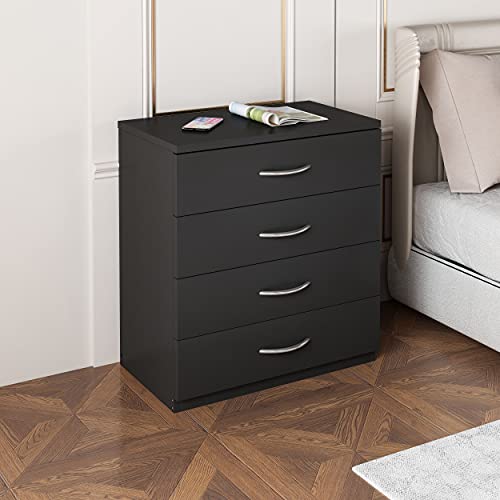 Kingwolfox Wood Simple MDF 4-Drawer Dresser, Modern Chest with Wide Storage Space Functional Organizer with Solid Wood Frame , Suitable for The Bedroom, Living Room, Kid’s Room (Black)