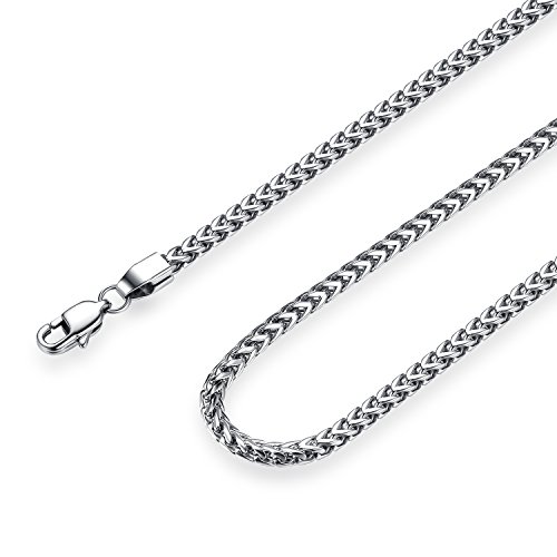 REVEMCN Reve Jewelry 3mm Stainless Steel Franco Chain Necklace for Men and Women, 20-30 Inches