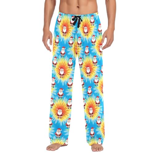 Men's Pajama Bottom Santa Claus on Tie Cotton Pajama Pants Drawstring Sleepwear Long Pants Pockets