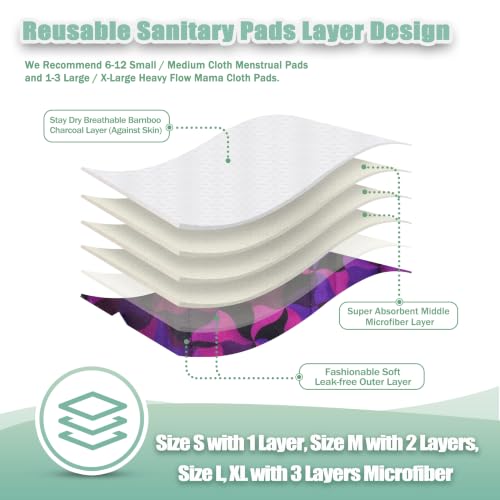 Image of wegreeco Charcoal Reusable Menstrual Pads - Reusable Sanitary Pads | Reusable Panty Liners | Soft Cloth Menstrual - 6 Pack with 1 Cloth Mini Wet Bag (Abstract Geometrical Purple, Medium)